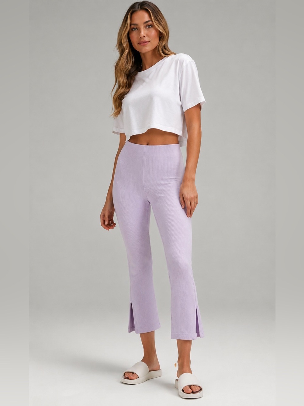 Lululemon Ribbed Softstreme Zip-Leg High-Rise Crop Pant 25” Lilac Ether 12 NWOT